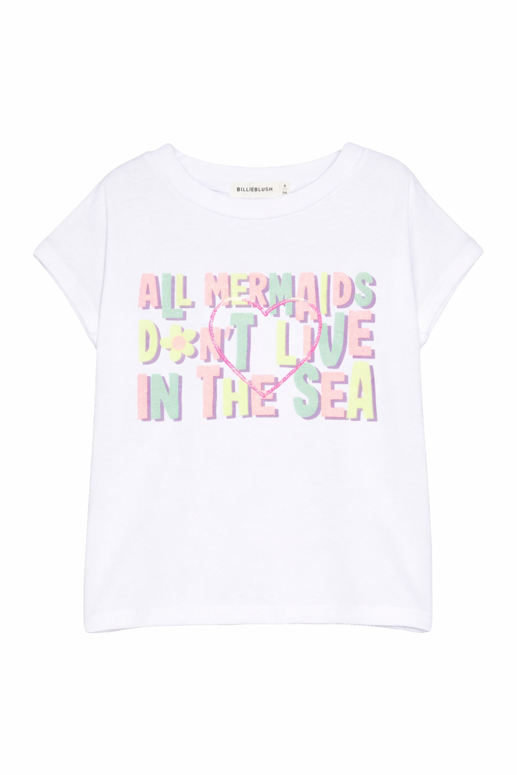 T-shirt per bambina Billieblush bianca con scritta "All mermaids don't live in the sea" sul davanti U21942 10P BILLIEBLUSH KIDS