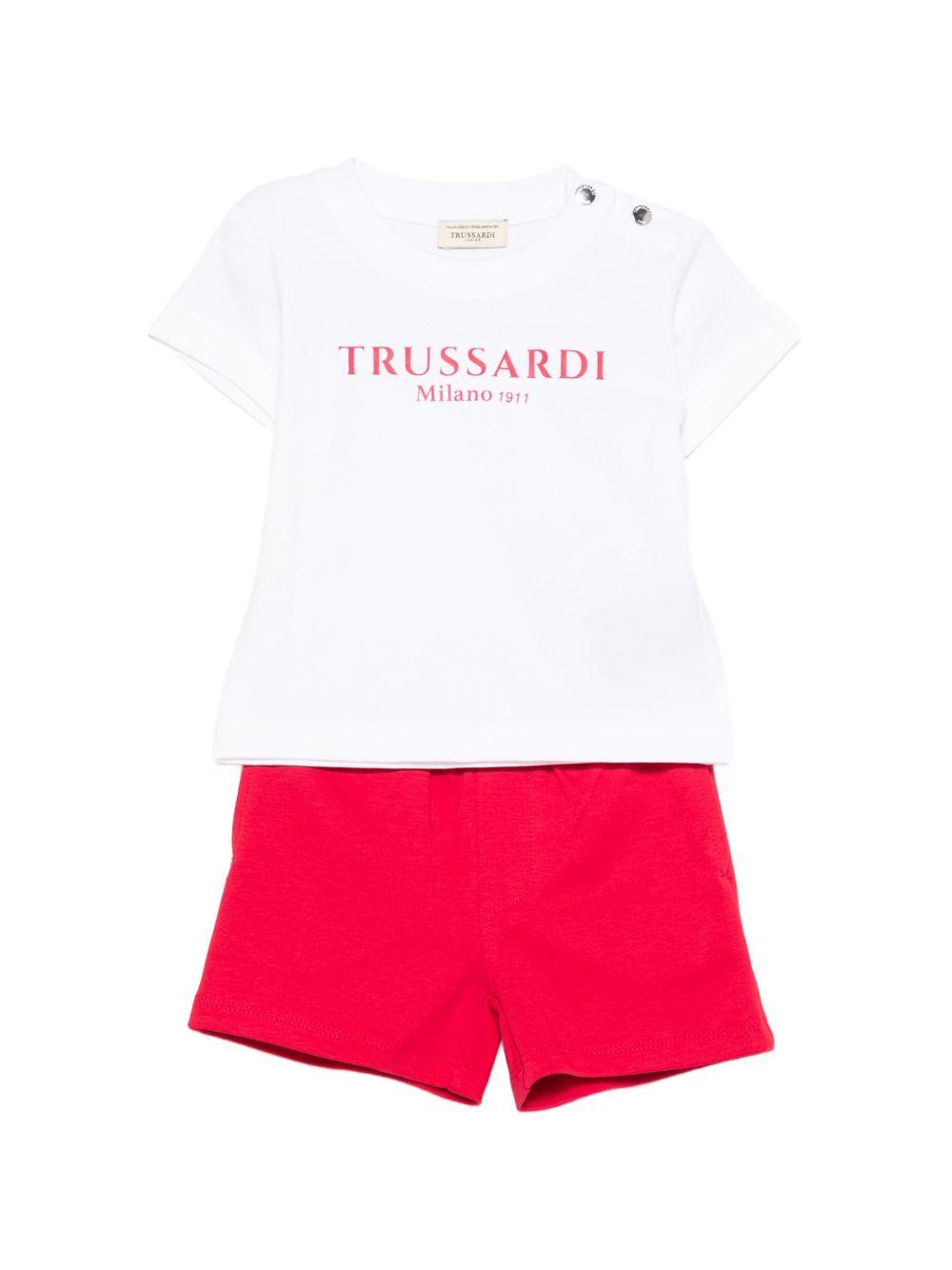 Set t-shirt e shorts per neonato TRUSSARDI JUNIOR bianco e rosso con stampa logo TIP26008CJ WHITE TRUSSARDI KIDS