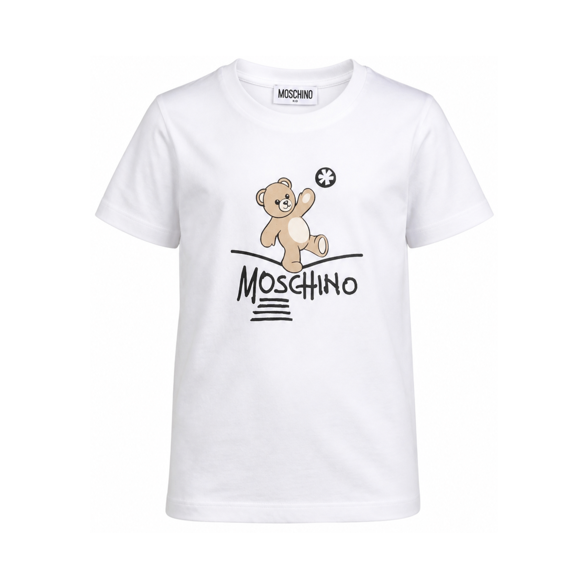 T-shirt per bambini Moschino Kids bianca con motivo Teddy Bear HUM05XLAA20 10101 MOSCHINO KIDS