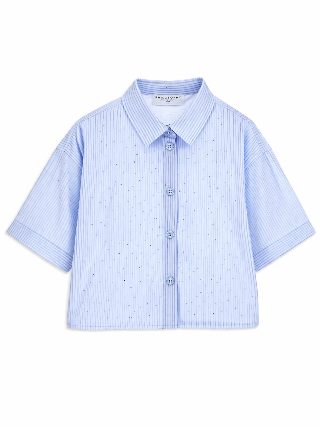 Camicia per bambina Philosophy di Lorenzo Serafini Kids azzurra con design a righe I1G313 7316 0058 PHILOSOPHY KIDS