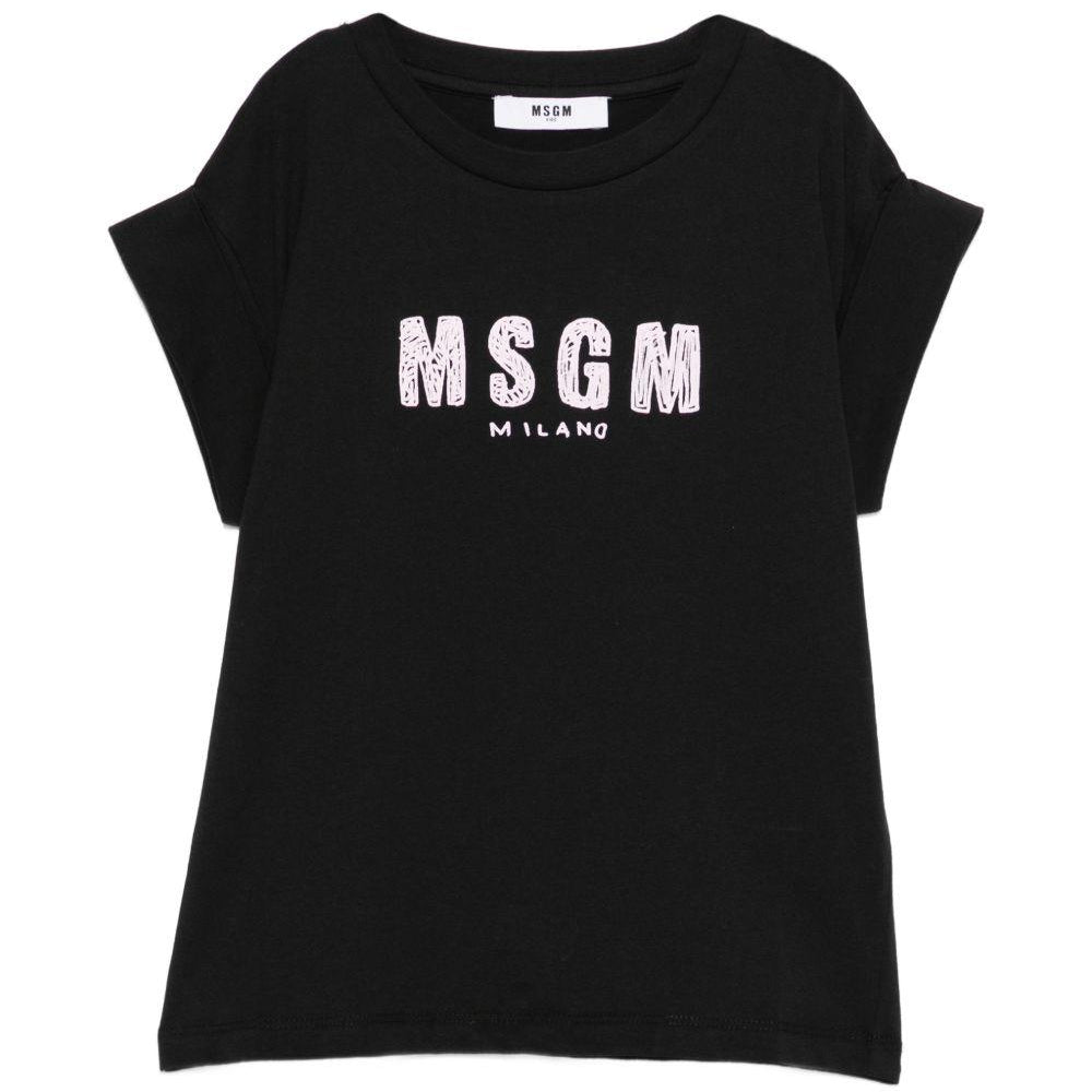 T-shirt per bambina MSGM Kids nera con stampa logo S6MSJGTH070 110/88 MSGM KIDS