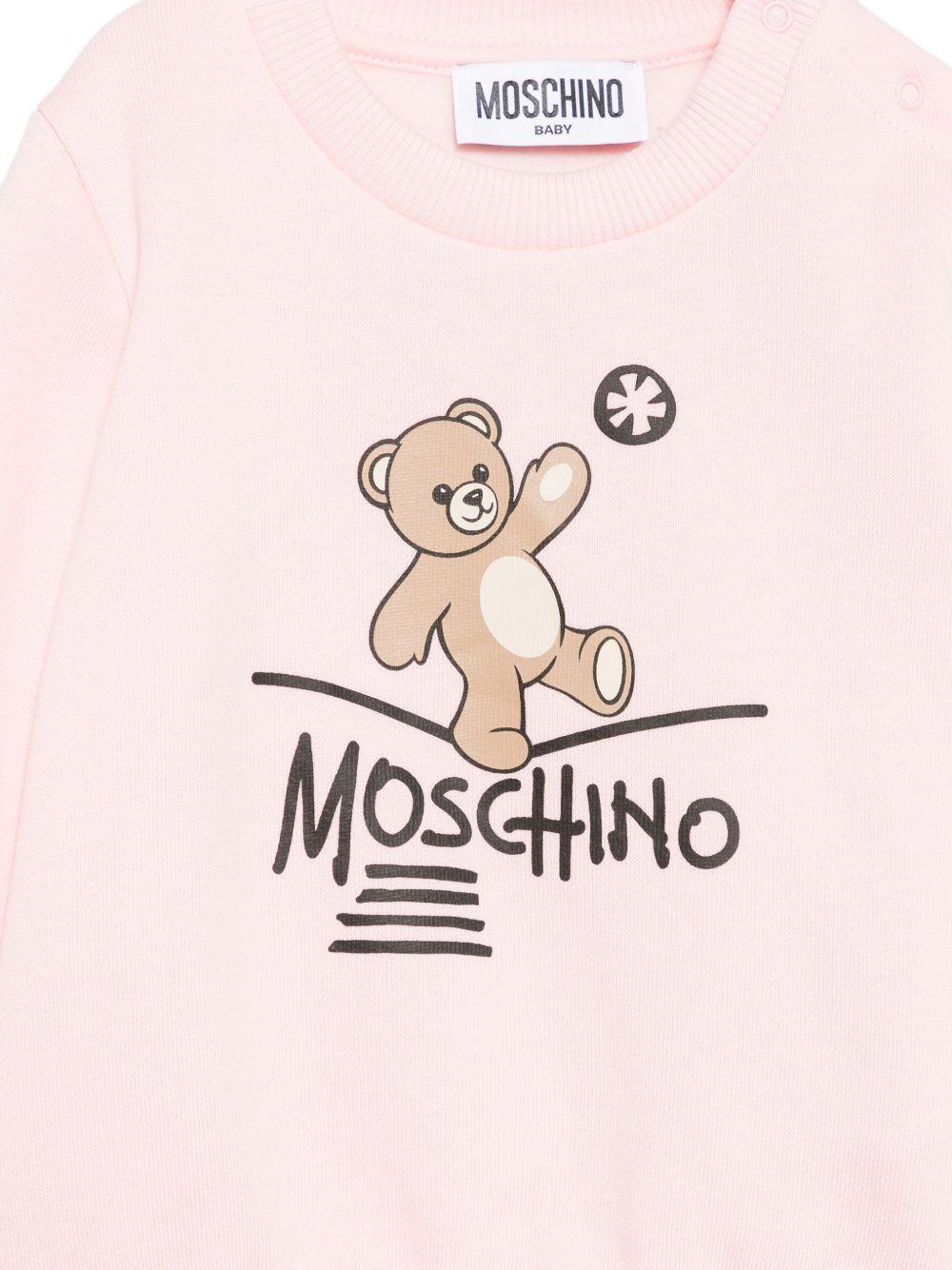 Felpa per neonata Moschino Kids rosa con motivo Teddy Bear MVF060LCA83 50209 MOSCHINO KIDS