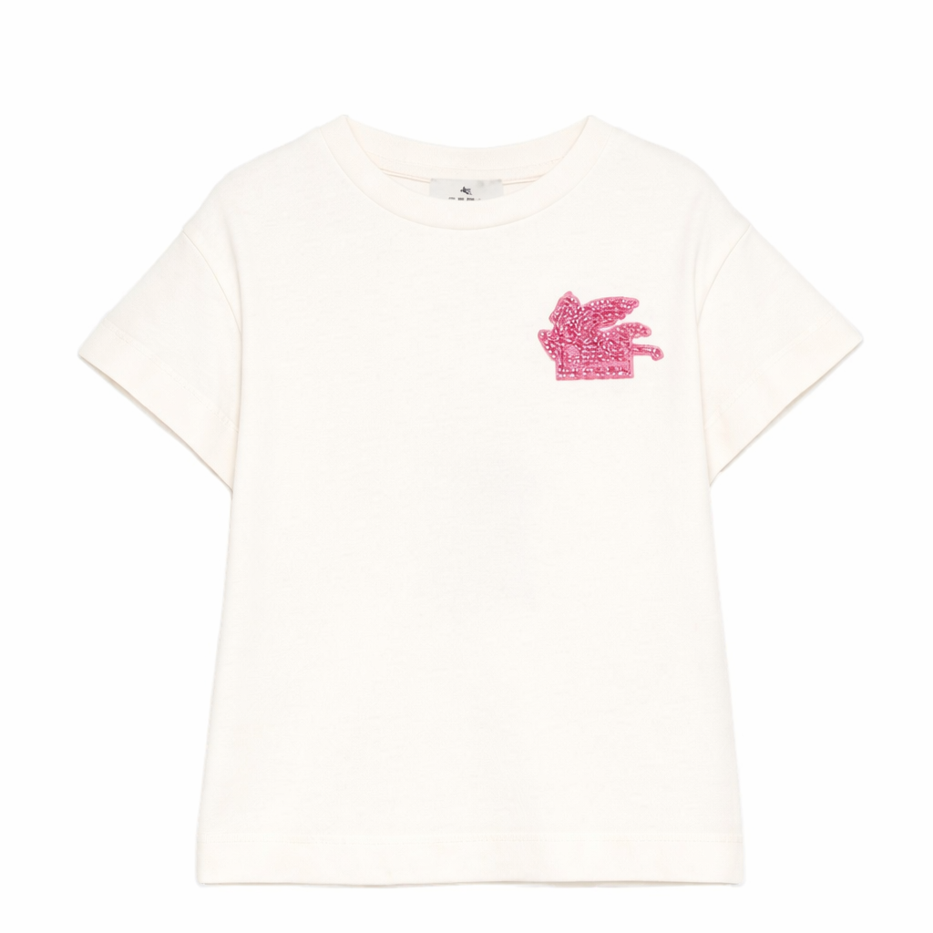 T-shirt per bambina Etro Kids bianca con applicazione sul petto GY8A31 Z3672 102RS ETRO KIDS