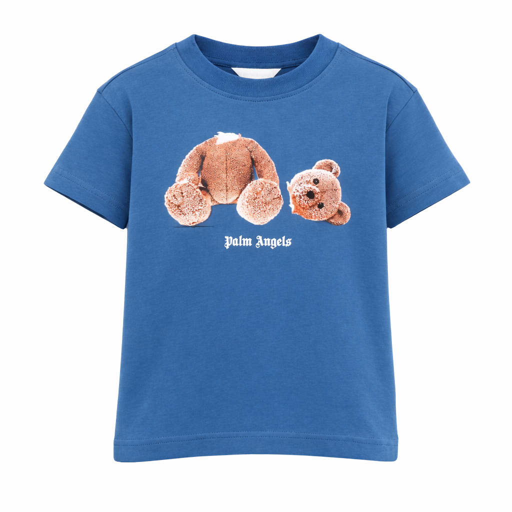 T-shirt per bambino Palm Angels Kids blu con caratteristica stampa grafica PBAA003S26JER001 060 PALM ANGELS KIDS
