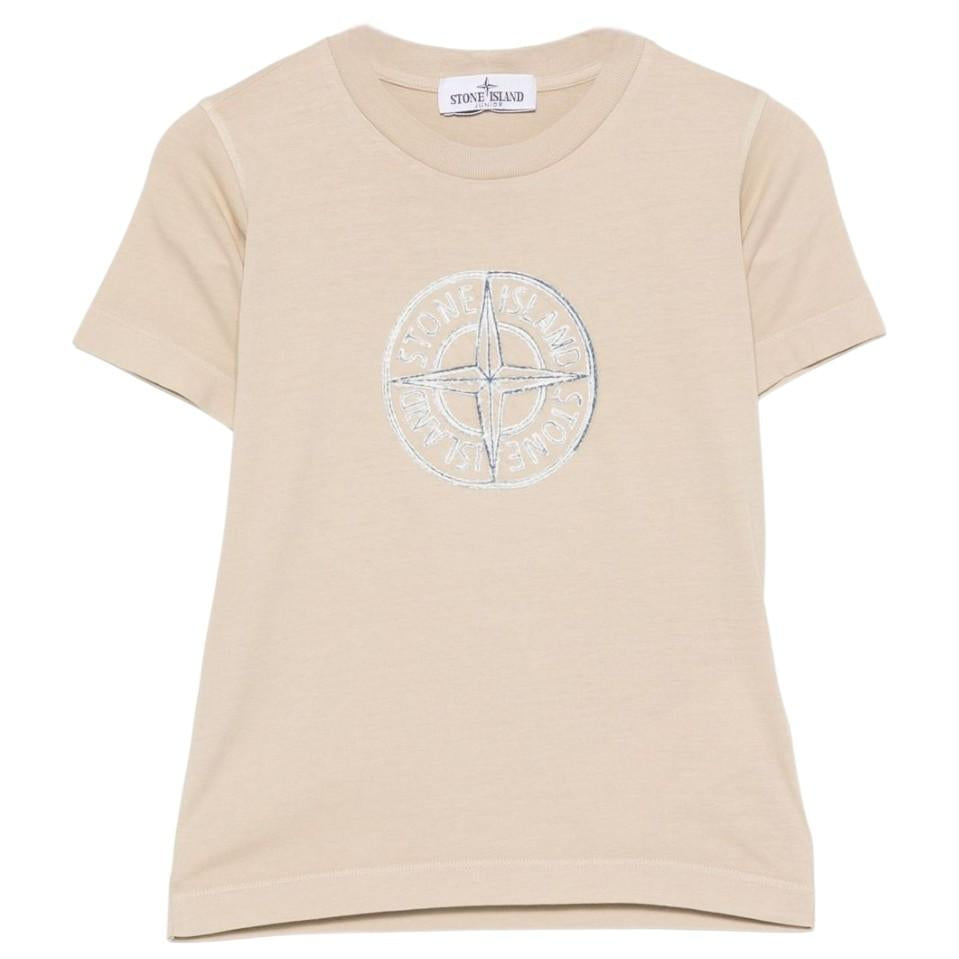 T-shirt per bambino Stone Island Junior beige con caratteristico logo sul davanti K2S162100008S0264 V0095 STONE ISLAND JUNIOR