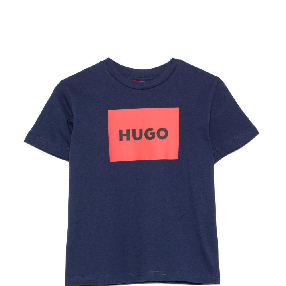 T-shirt per bambino Hugo Kids blu con logo sul davanti G00572 85C Hugo KIDS