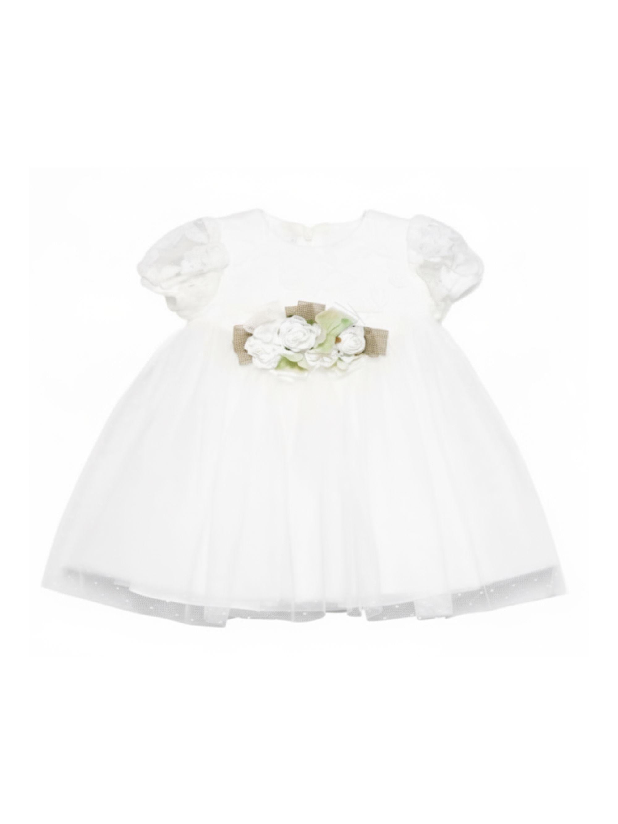Abito per neonata Colorichiari bianco con applicazione a fiori FN108242 4956 15 COLORICHIARI