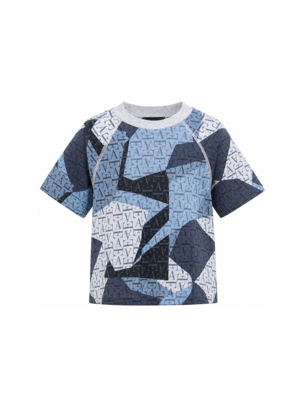 T-shirt per bambino Emporio Armani Kids blu con stampa monogramma all-over EB001655 AF28513 F8266 EMPORIO ARMANI KIDS