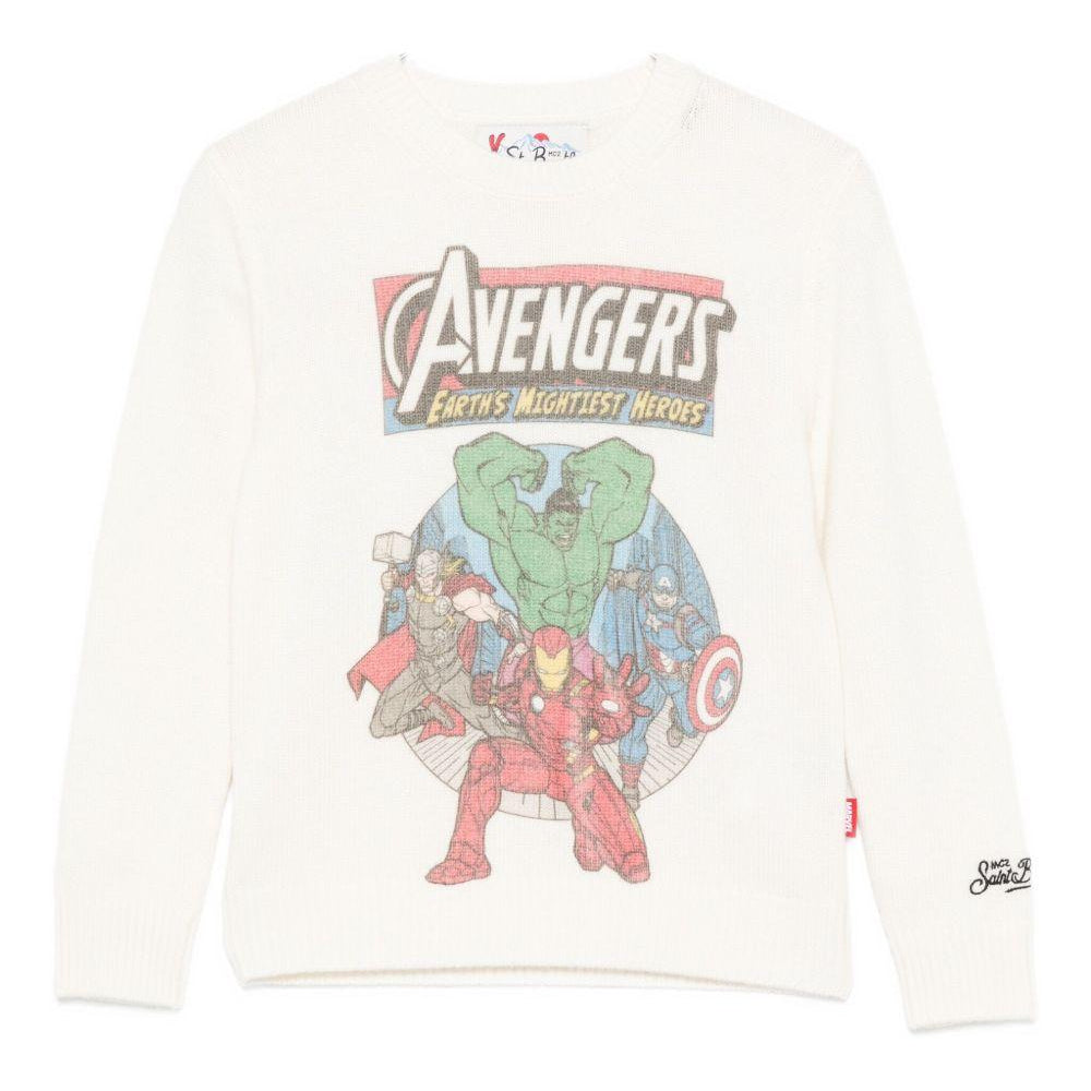 Maglione per bambino MC2 Saint Barth Kids x Marvel bianca con stampa grafica Avengers DOU0019 00342I MC2 ST. BARTH KIDS