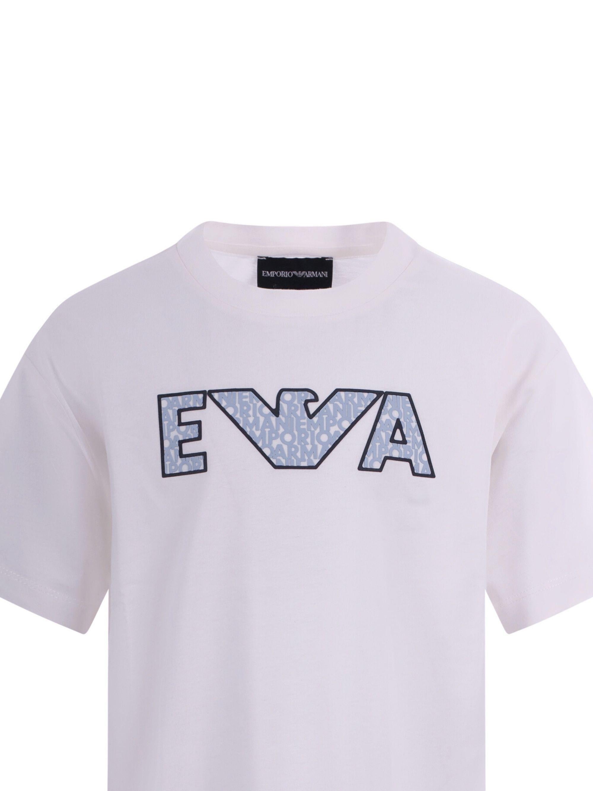 T-shirt per bambino Emporio Armani Kids bianca con logo sul davanti EB000948 AF14503 U0003 EMPORIO ARMANI KIDS
