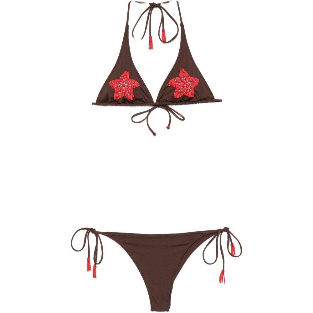 Bikini per donna MC2 Saint Barth marrone con ricam stelle marine MRL0001 08586L MC2 ST. BARTH