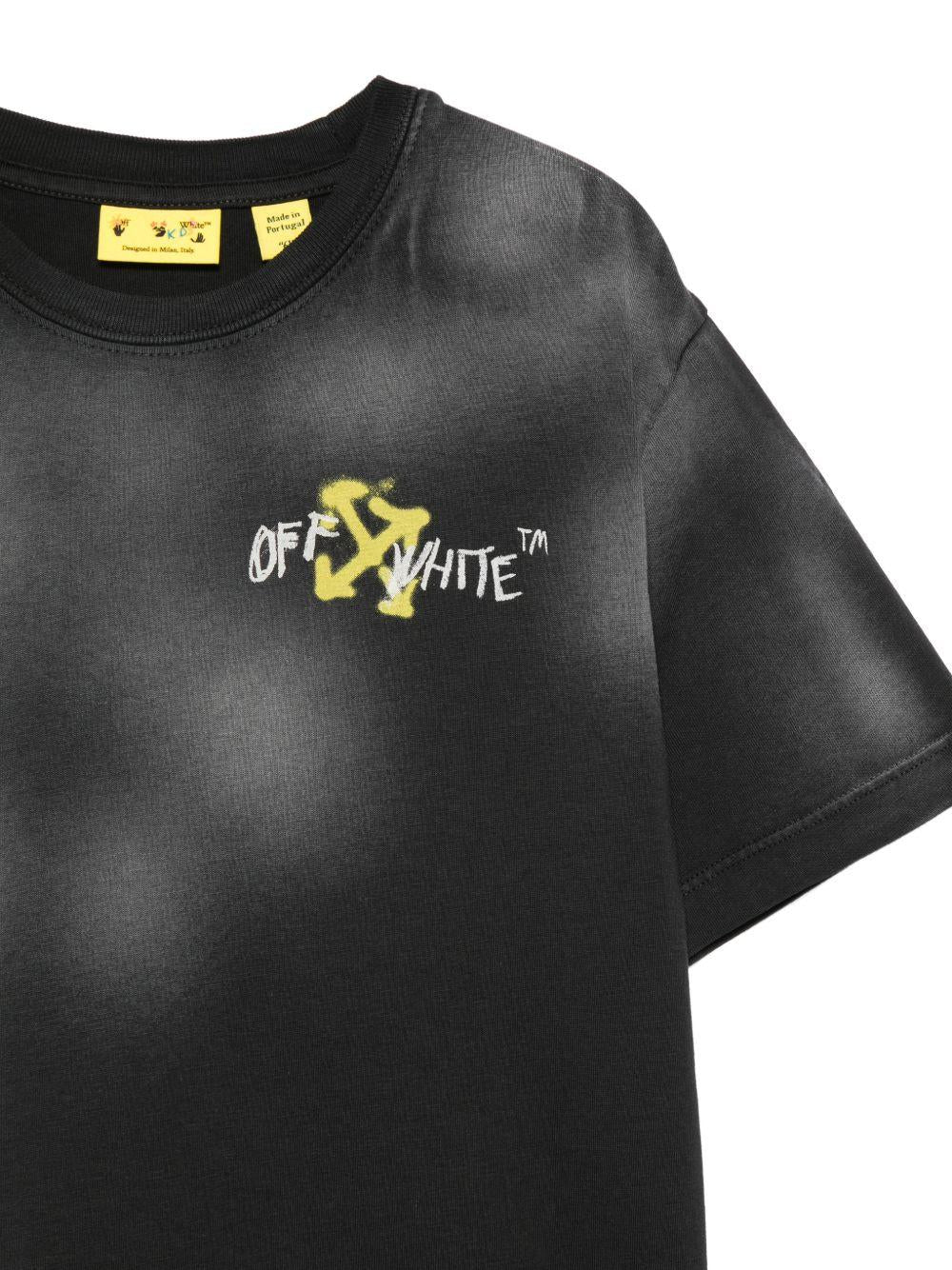 T-shirt per bambino Off-White Kids nera con logo sul davanti 44BAA002S26J00F 010 OFF WHITE KIDS