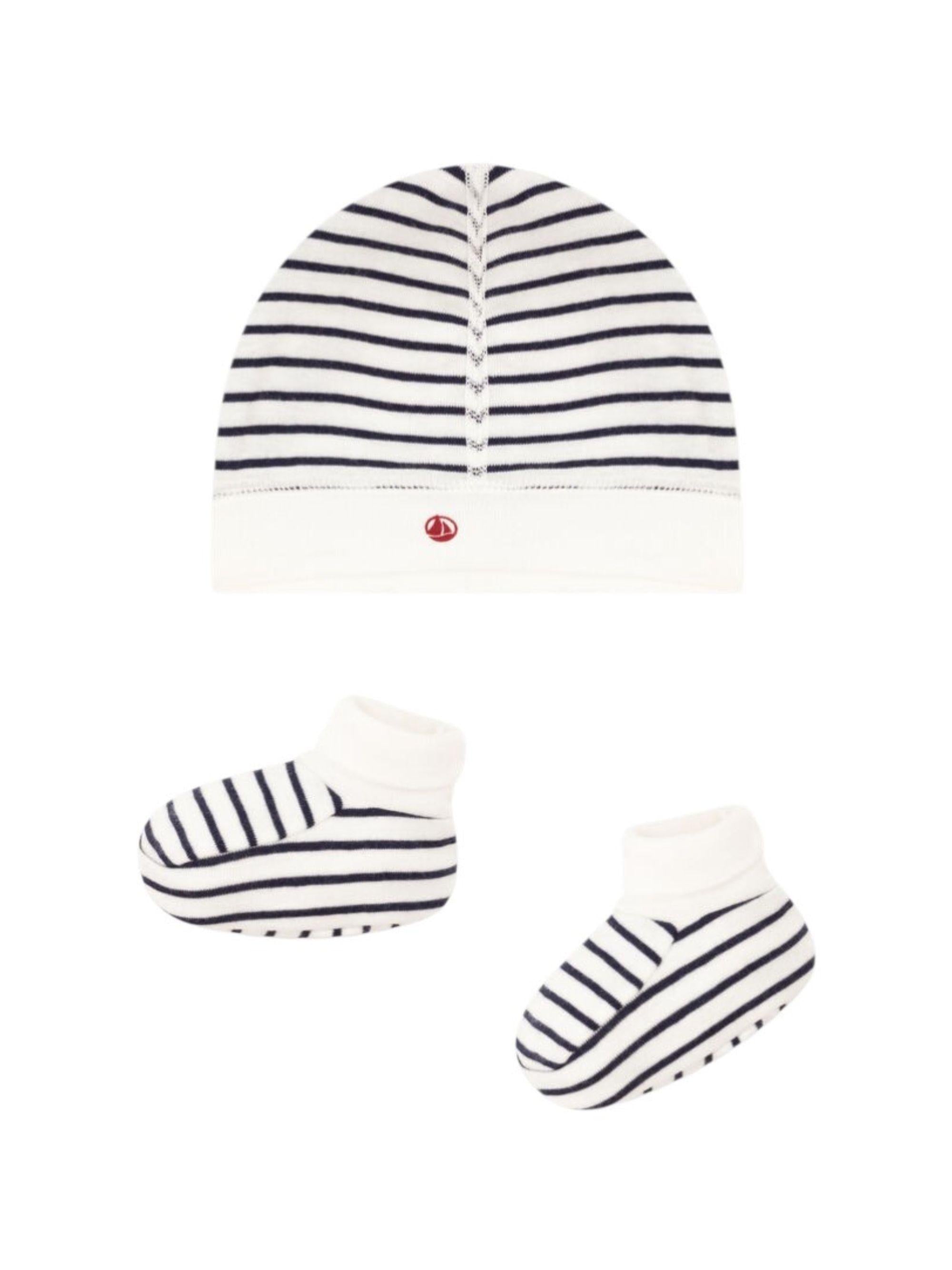 Set cuffietta e babbucce per neonati Petit Bateau multicolore con design a righe A0ARY 00 PETIT BATEAU