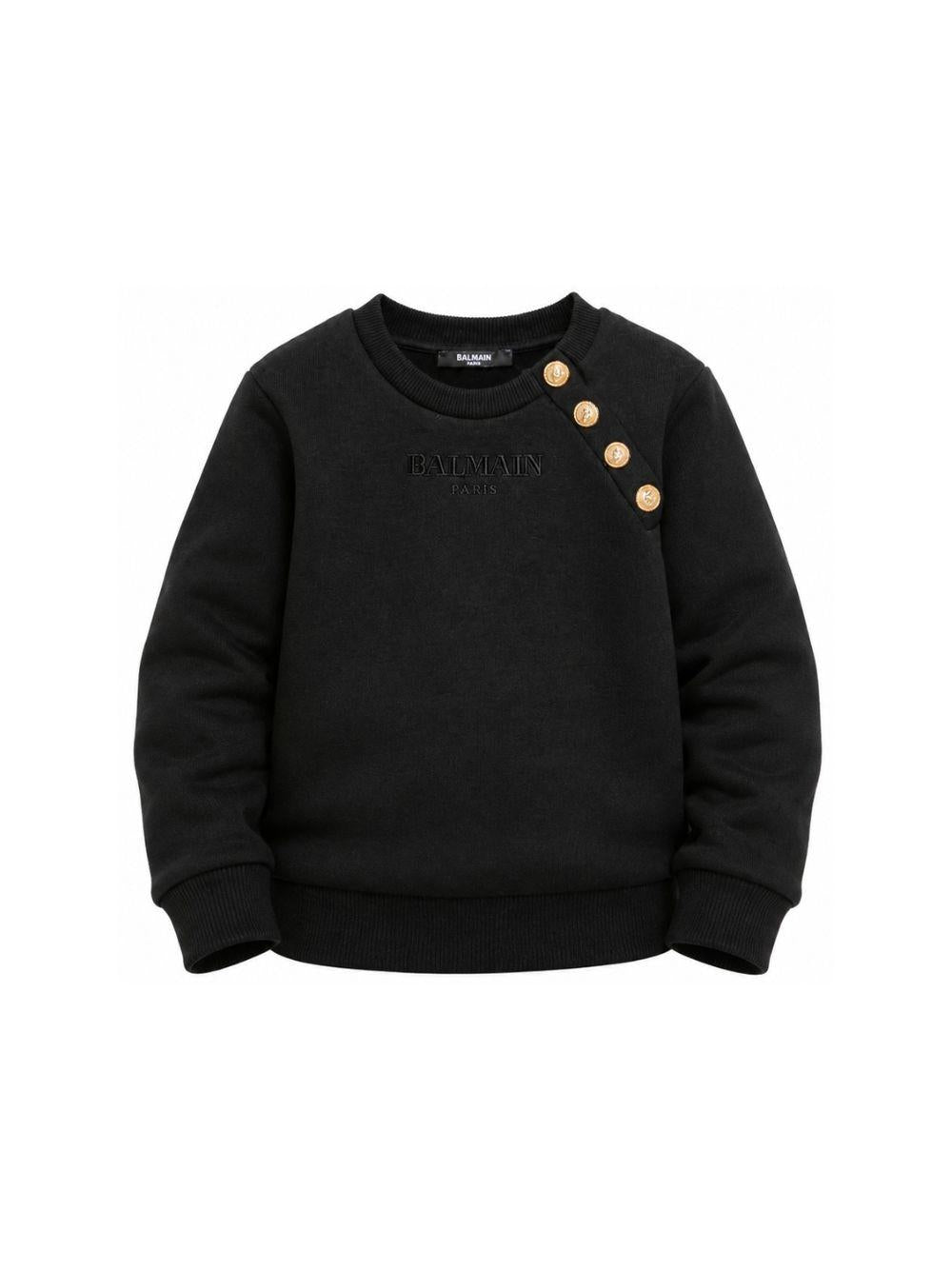 Felpa per bambino Balmain Kids nero con dettaglio con bottoni oro BZ4I10 Z3183 930OR BALMAIN KIDS