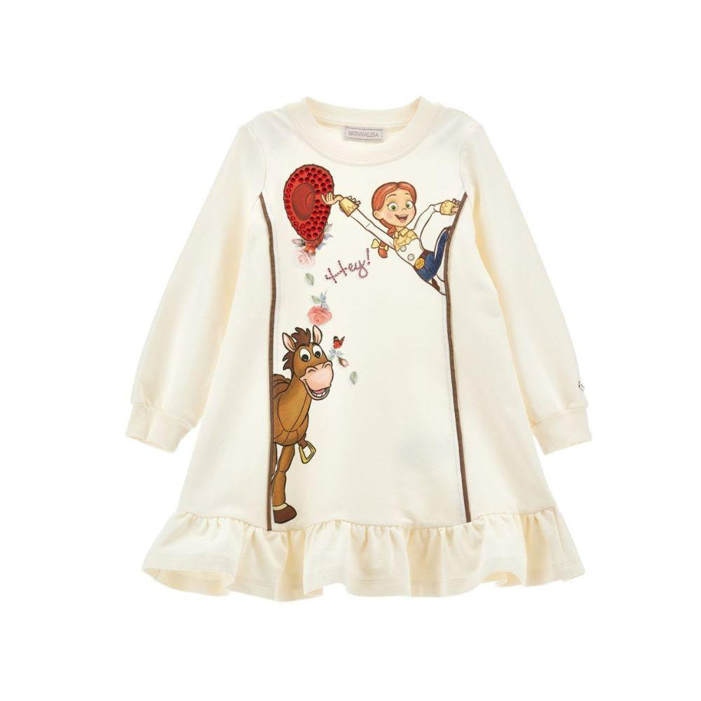Abito per bambina Monnalisa Kids écru con ruches e stampa grafica Toy Story 19H901 8006 029F MONNALISA KIDS