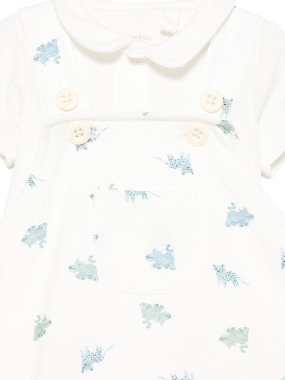 Set t-shirt e salopette per neonato Petit Bateau bianco con stampa animali all-over A0FMJ 01 PETIT BATEAU KIDS