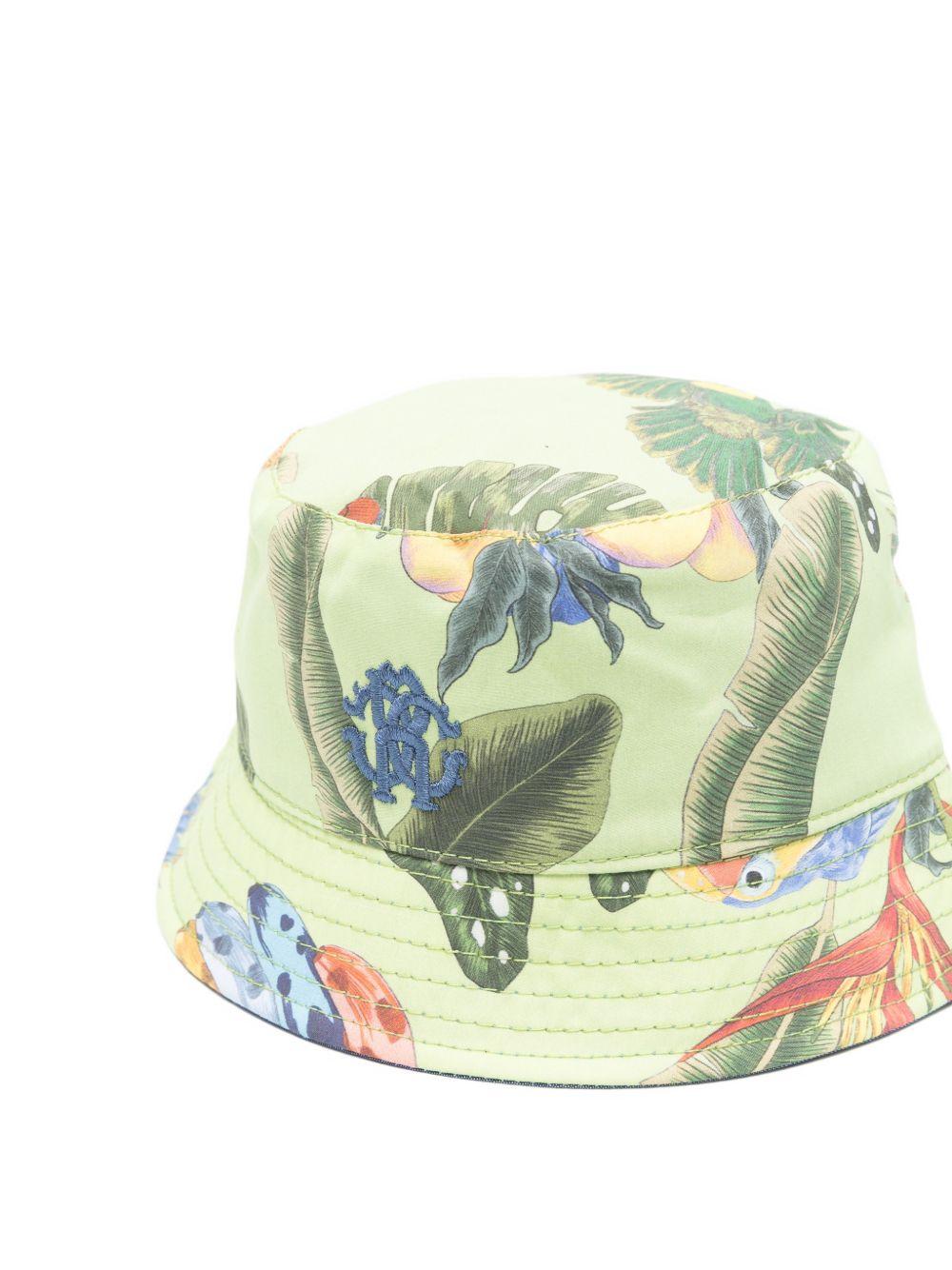 Cappello bucket per neonato Roberto Cavalli Kids verde con stampa volatili CIP26088HA TROP. LIME ROBERTO CAVALLI KIDS