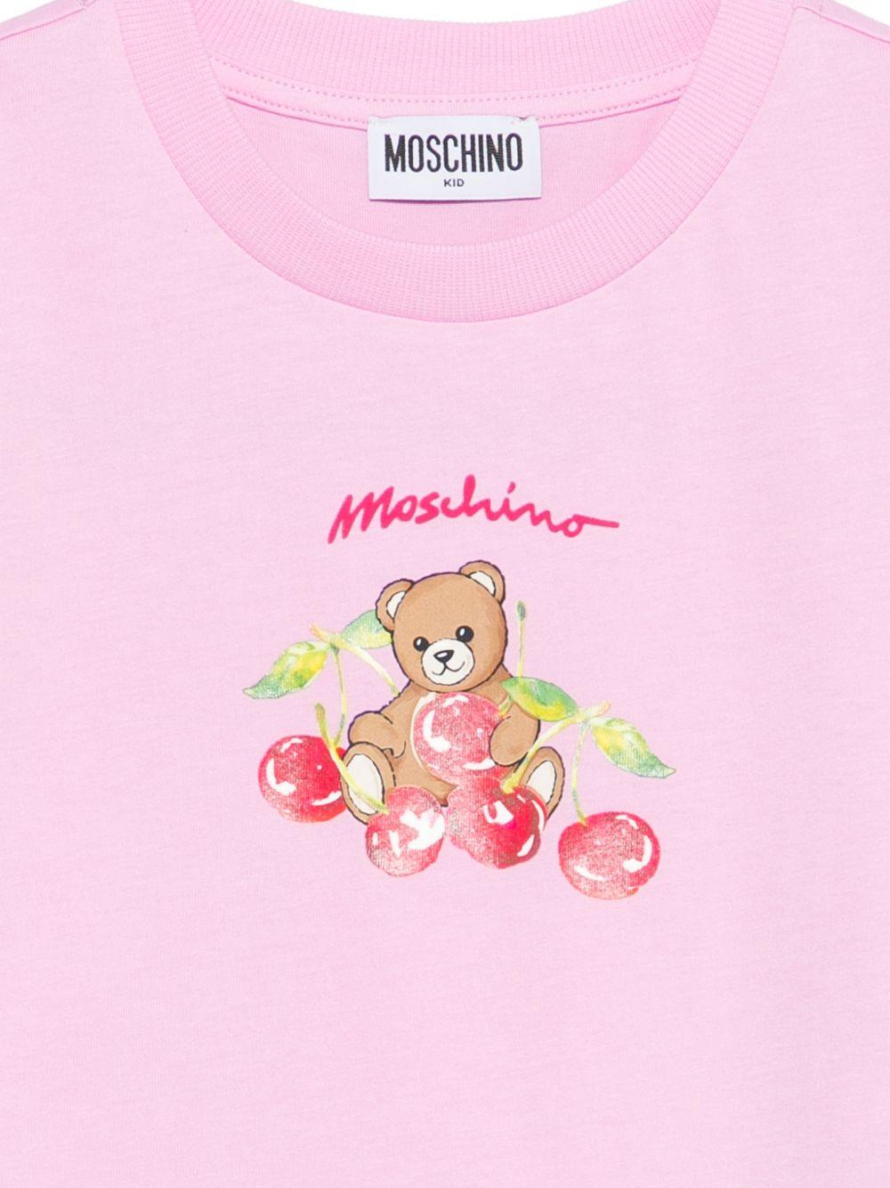 T-shirt per bambina Moschino Kids rosa con stampa ciliegie HDM075LAA02 51473 MOSCHINO KIDS