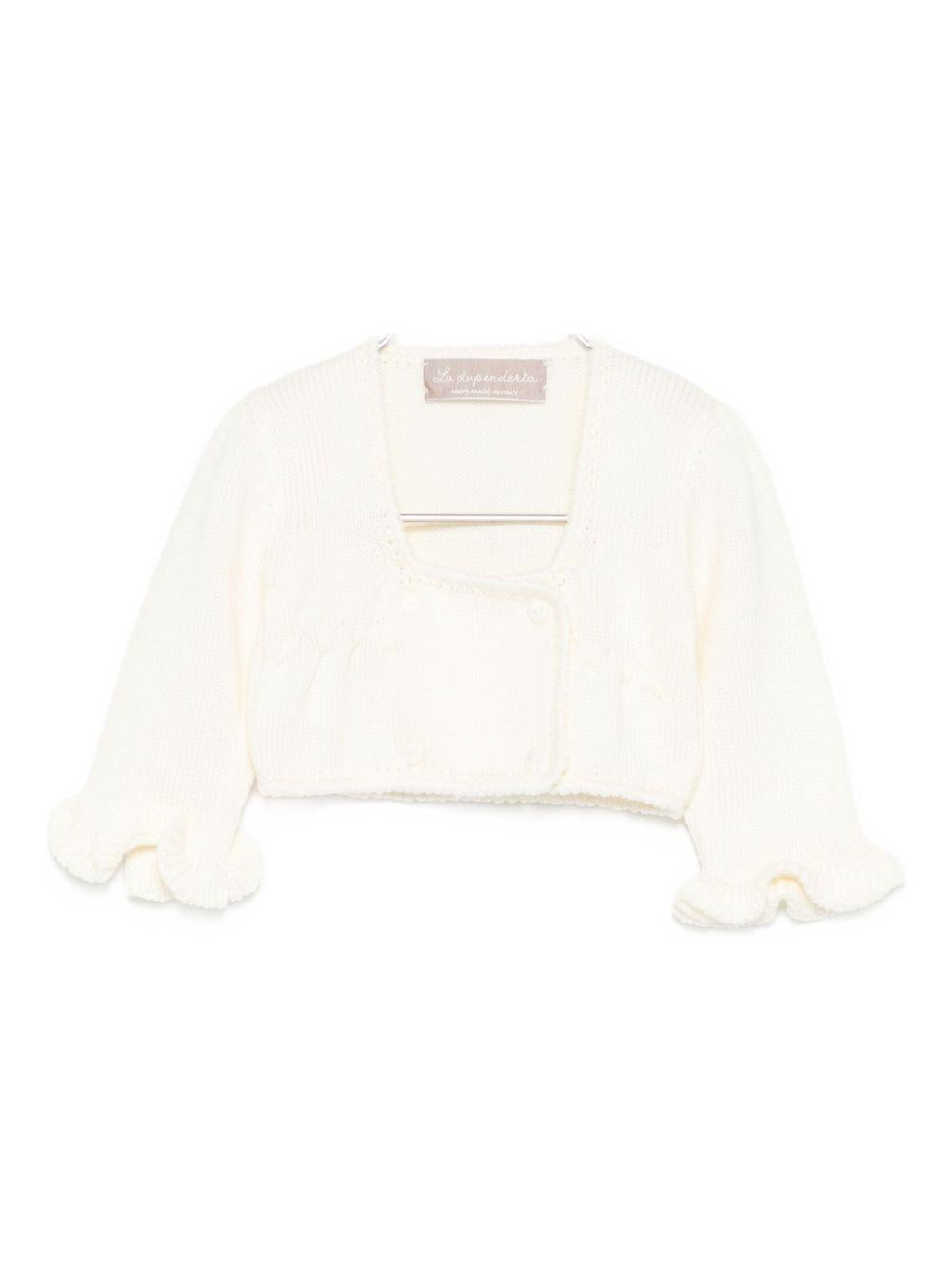 Cardigan per neonata La Stupenderia bianco con polsini arricciati 1WCSC62 802 LA STUPENDERIA