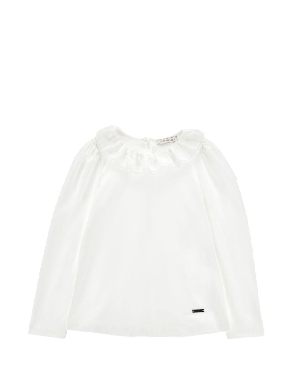 T-shirt per bambina Monnalisa Kids bianca con colletto con ruches 17H603 8201 0001 MONNALISA KIDS