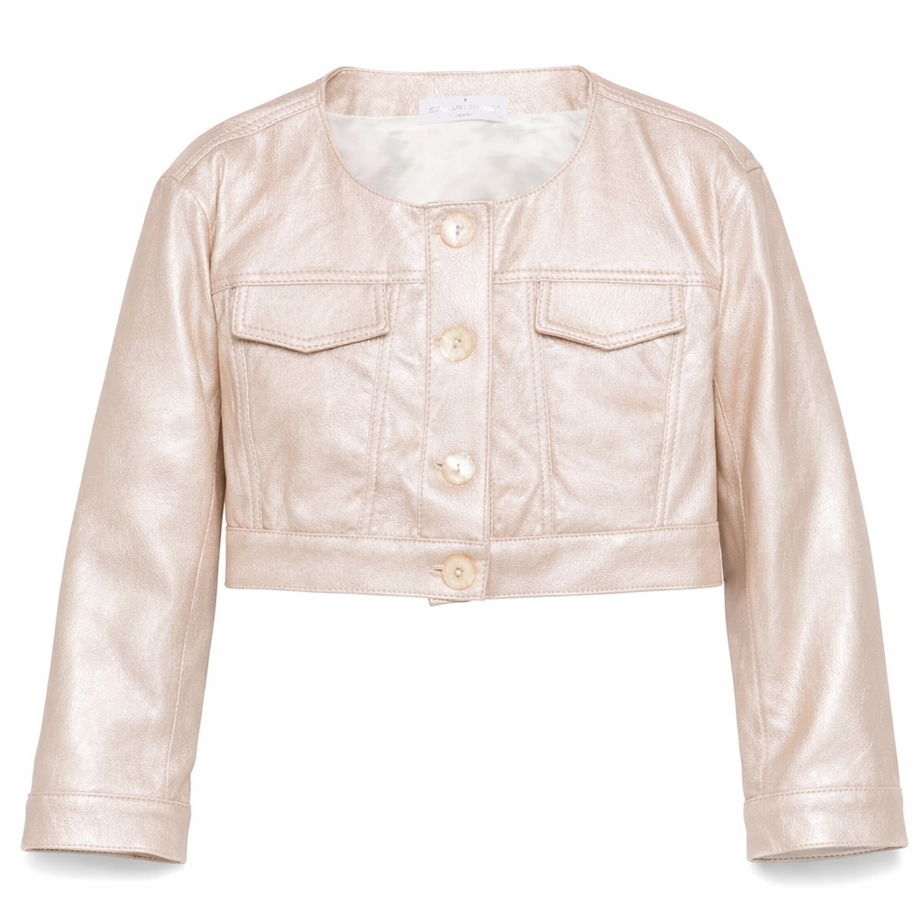 Giacca per bambina Colorichiari beige modello crop senza colletto FJ808178 3839 21 COLORICHIARI KIDS