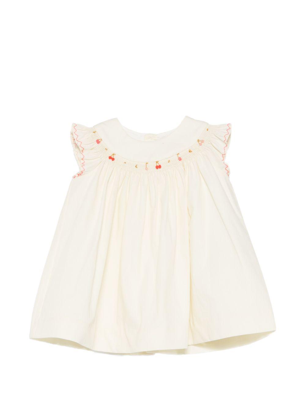 Abito per neonata Bonpoint beige con ricamo a ciliegia S06XDRW00024 103 BONPOINT KIDS