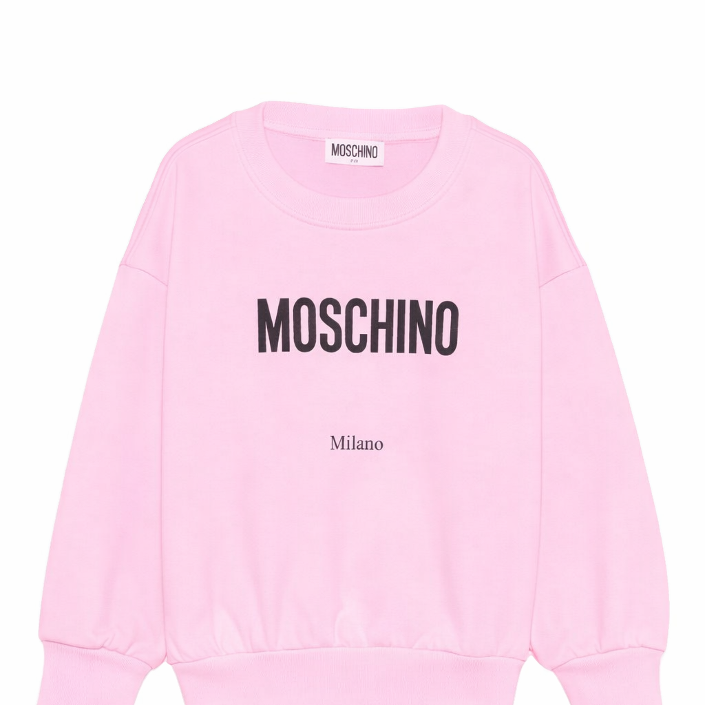 Felpa per bambino Moschino Kids rosa con logo sul davanti HUF09NLCA32 51473 MOSCHINO KIDS