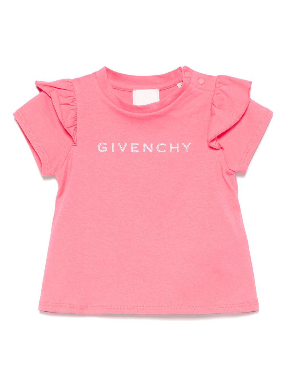 T-shirt con stampa logo per neonata Givenchy Kids rosa con girocollo H30664 488 GIVENCHY KIDS