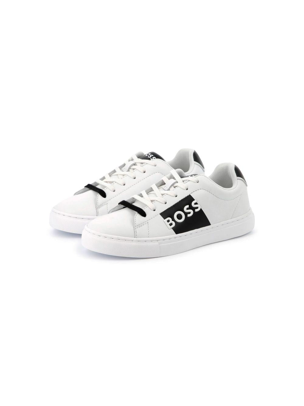 Sneakers per bambino Boss Kidswear bianco con logo goffrato con design color-block J51650 10P BOSS KIDS