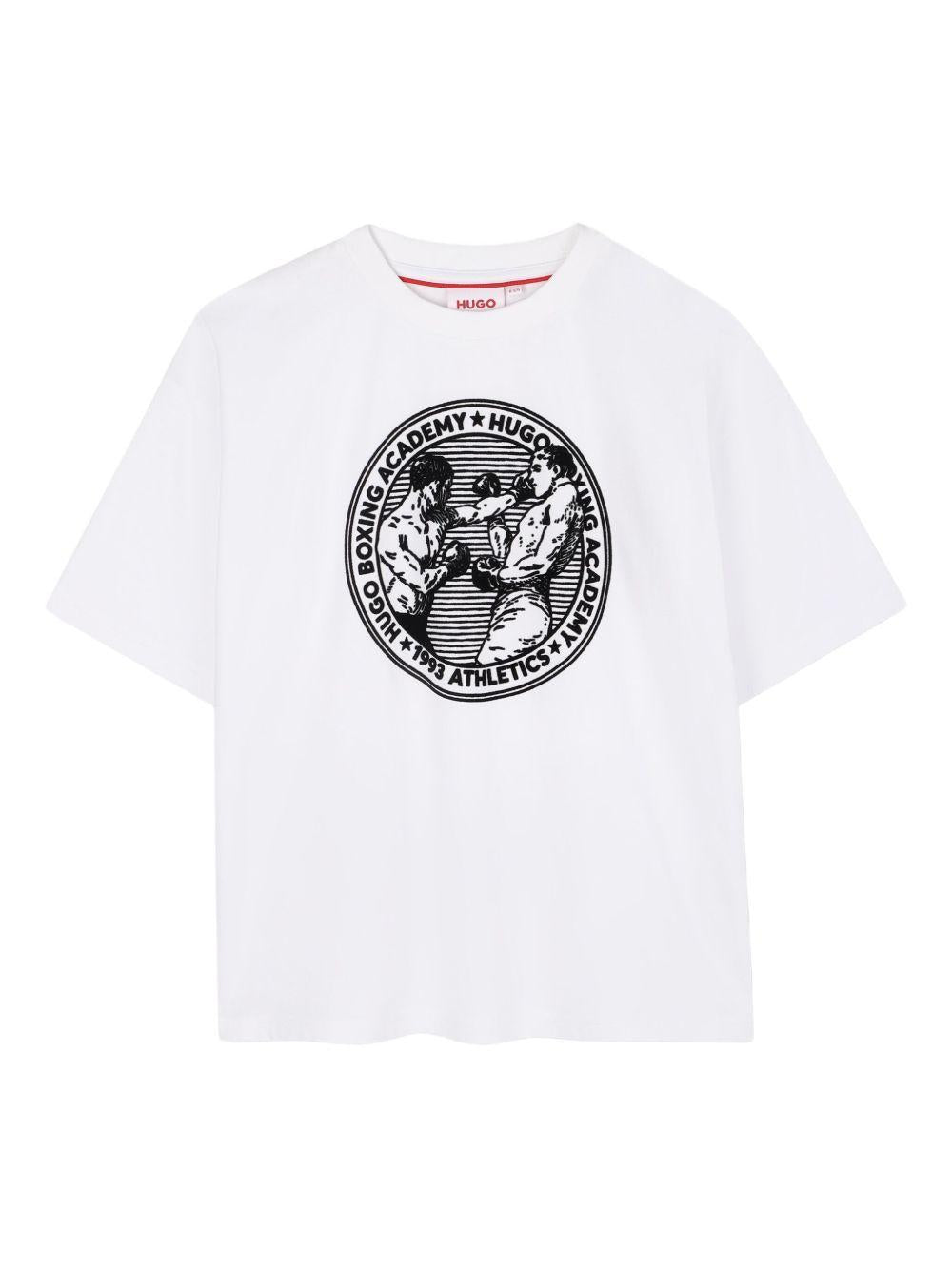 T-shirt per bambino Hugo Kids bianco con stampa Boxing Academy G00439 10P Hugo