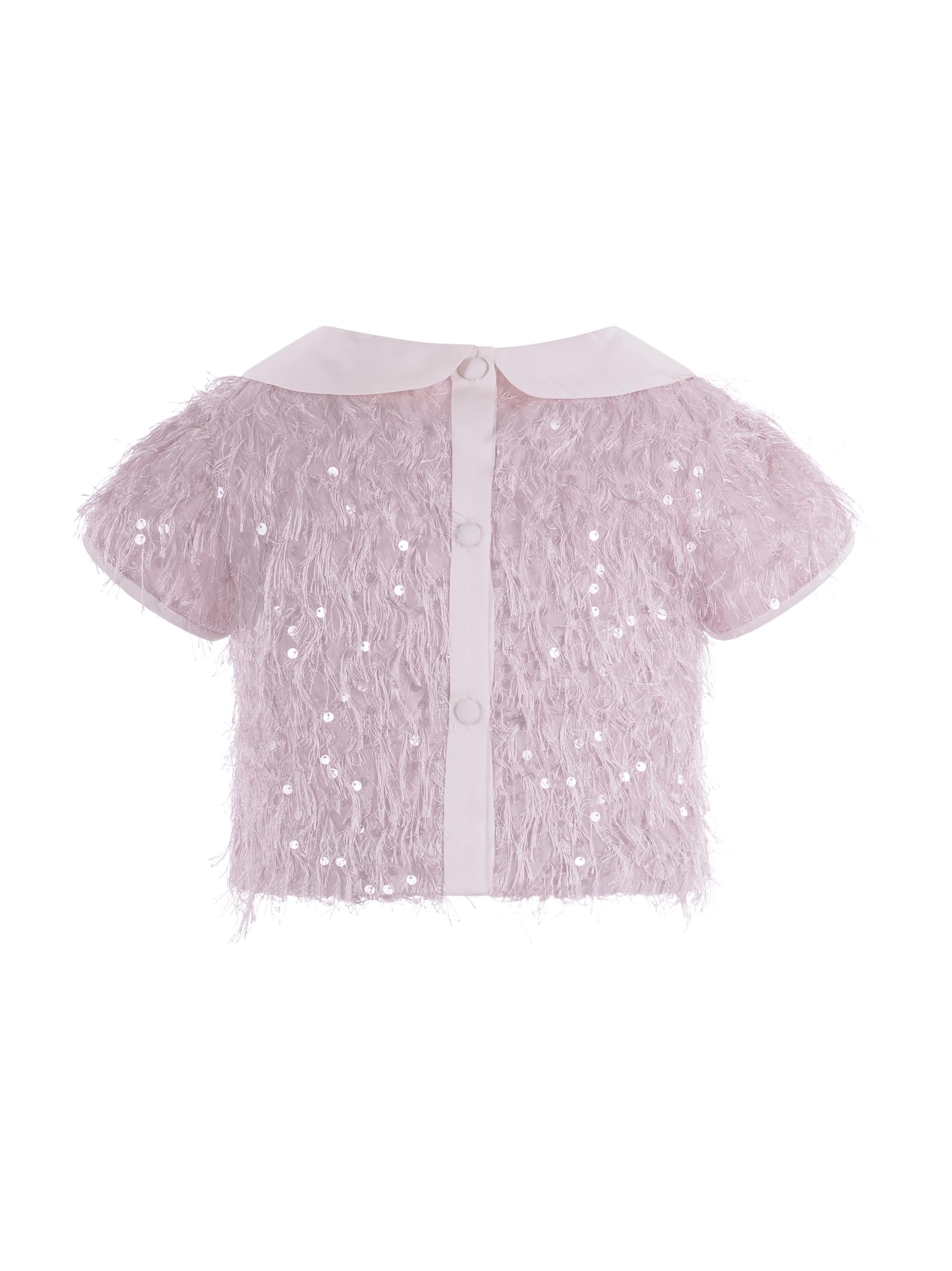 T-shirt per bambina Monnalisa rosa con colletto alla Peter Pan 79G300 7024 0091 MONNALISA