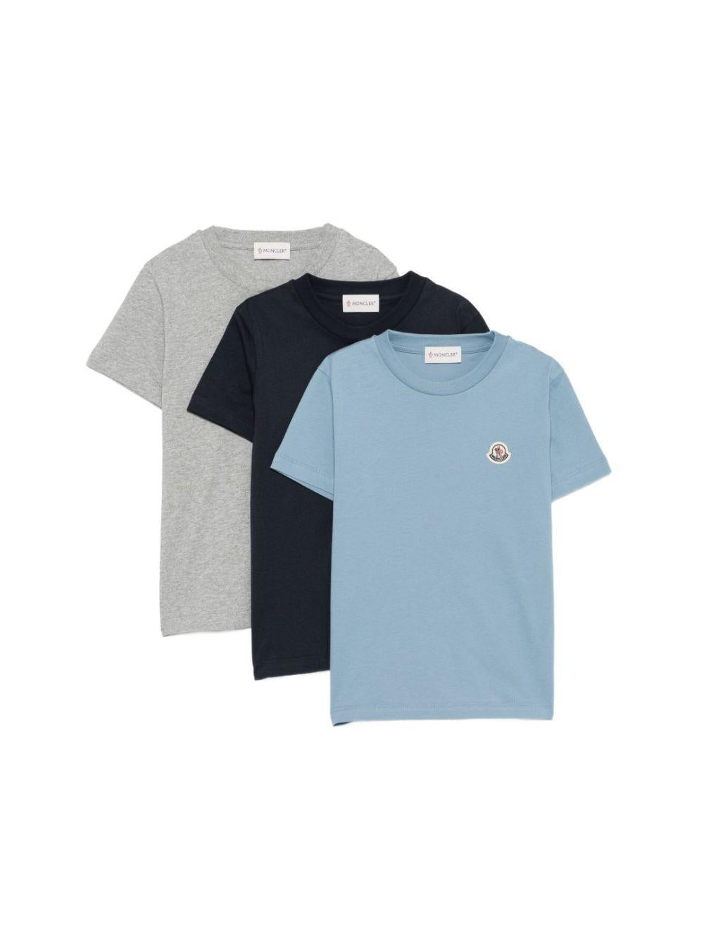 Set di tre t-shirt per bambino Moncler Enfant multicolore con logo sul davanti L29548C0001389AT9 3P9 MONCLER KIDS