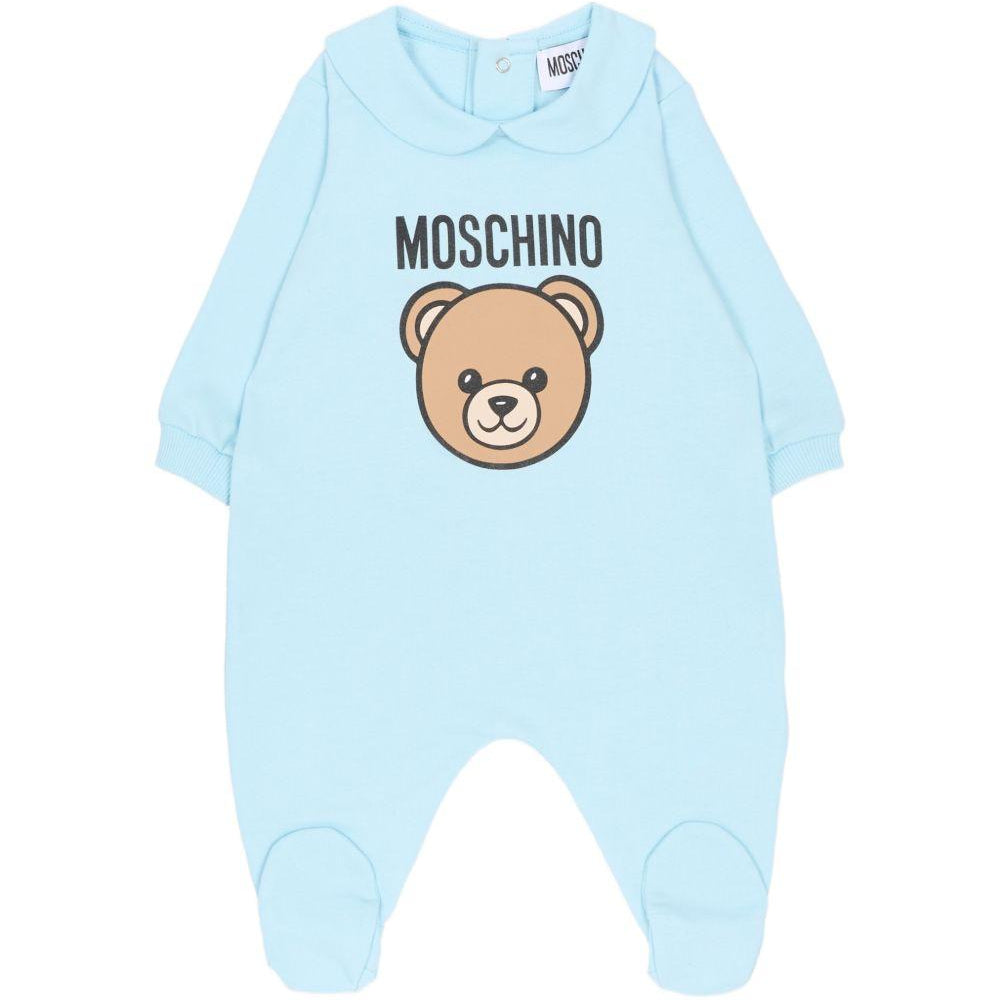 Tutina per neonato Moschino Kids azzurra con stampa Teddy Bear MUY098LCA19 40304 MOSCHINO KIDS