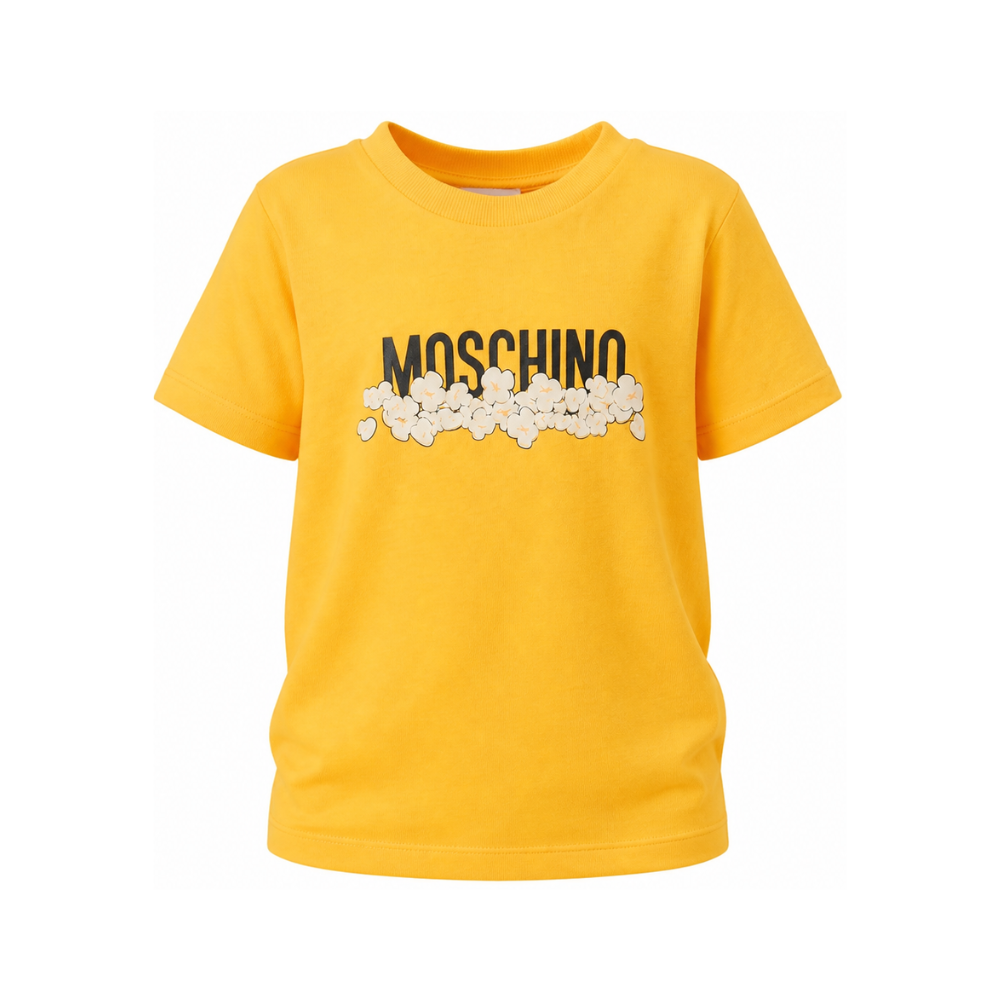 T-shirt per bambini Moschino Kids gialla con stampa grafica con logo H6M058LAA20 51140 MOSCHINO KIDS
