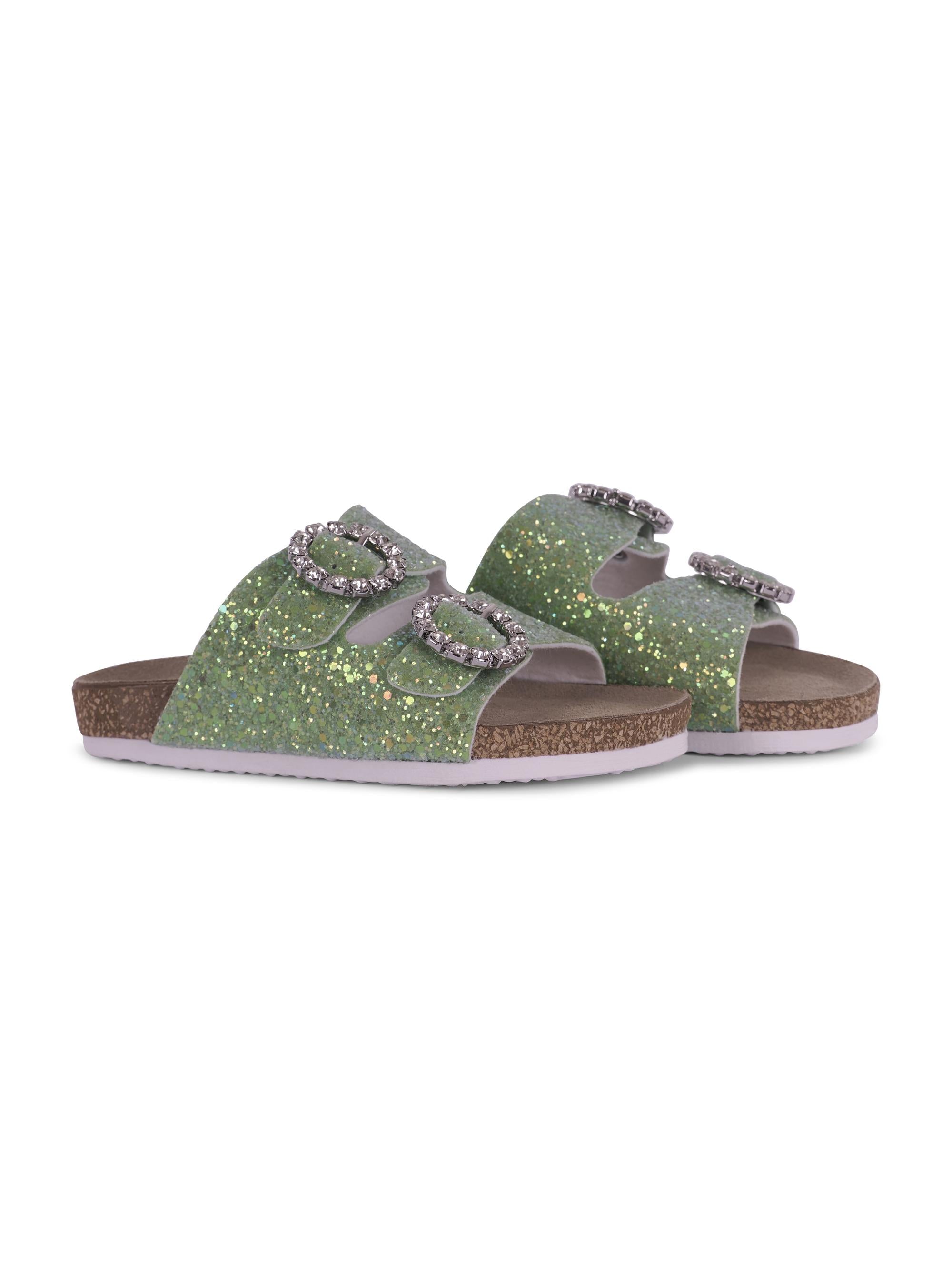 Slippers per bambina Monnalisa verde con fibbia 87G005 7714 G020 MONNALISA KIDS