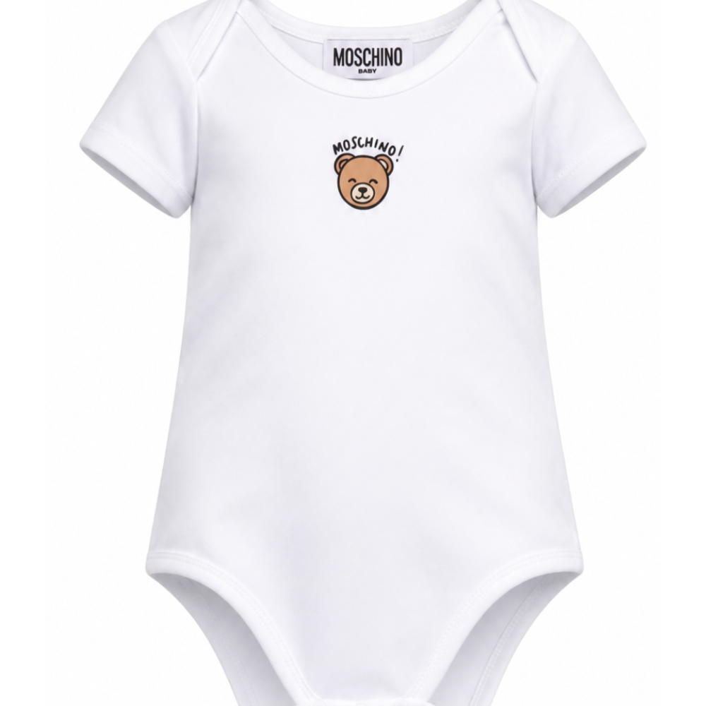 Body per neonati Moschino Kids bianco con stampa Teddy Bear MUT04KLAA03 10101 MOSCHINO KIDS