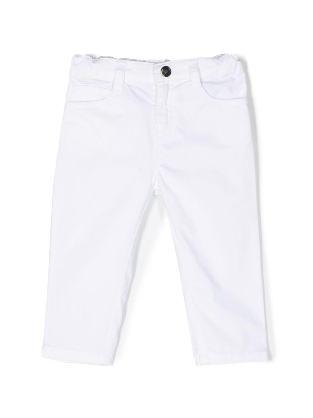 Pantaloni per neonato Emporio Armani Kids bianchi con logo ricamato sul retro 8NHJ02 4N7LZ 0100 EMPORIO ARMANI KIDS