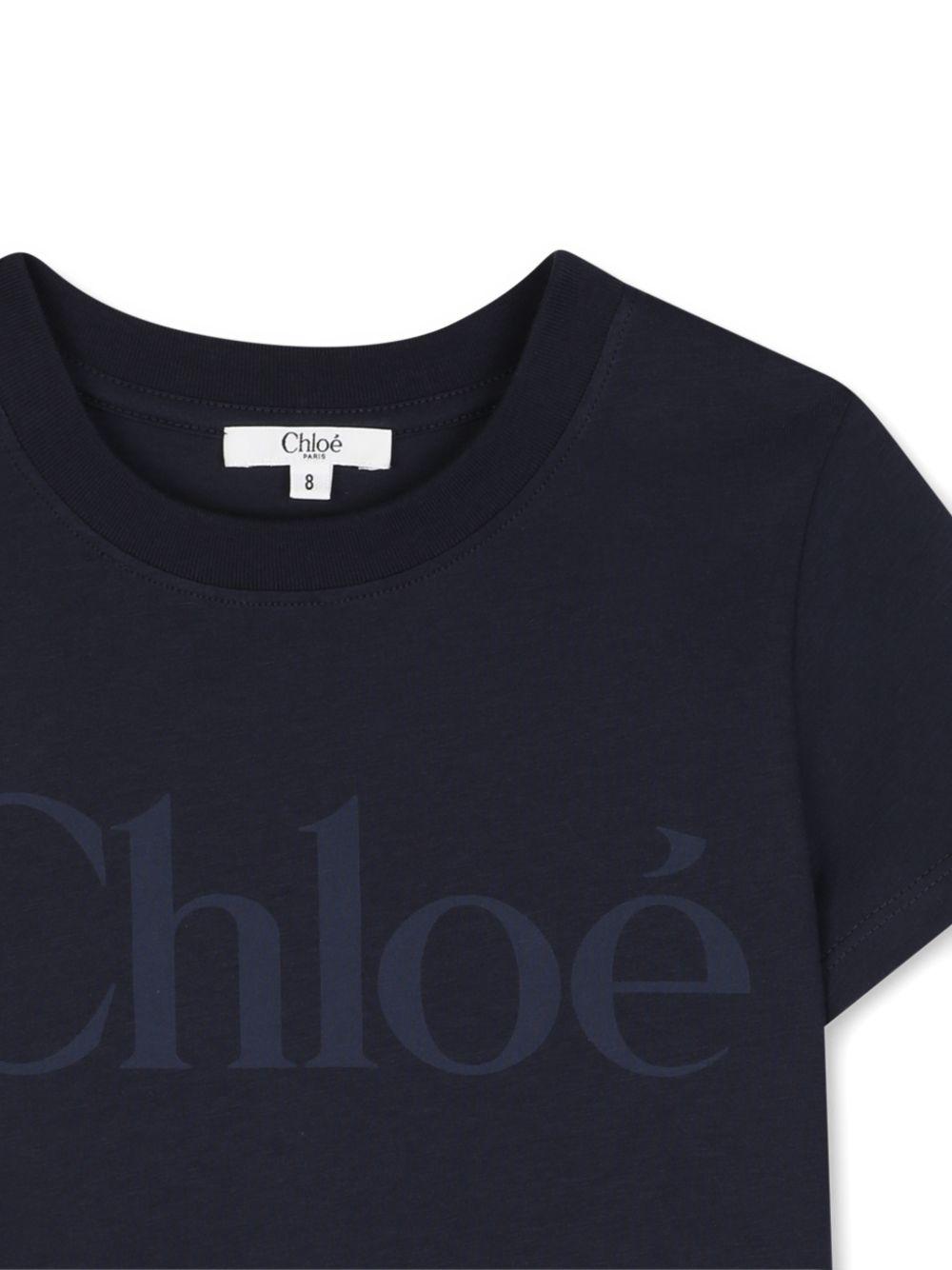 T-shirt per bambina Chloè Kids blu con stampa logo sul davanti C21301 859 CHLOE' KIDS