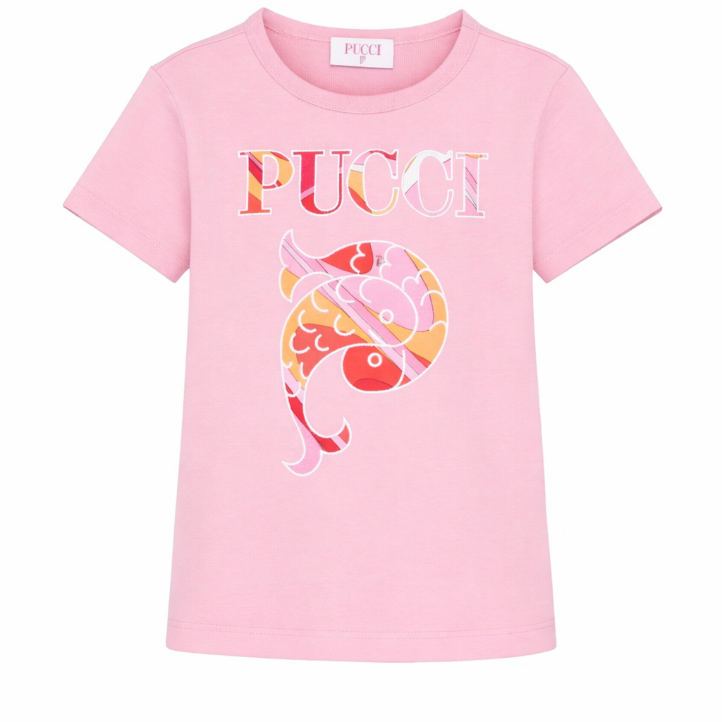 T-shirt per bambina Emilio Pucci Junior rosa con stampa grafica PY8A01 Z3672 552AR EMILIO PUCCI KIDS