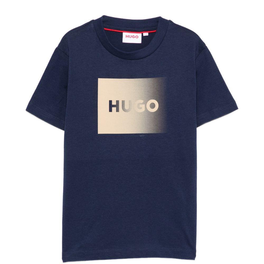T-shirt per bambino Hugo Kids blu con logo sul davanti G01019 85C Hugo KIDS