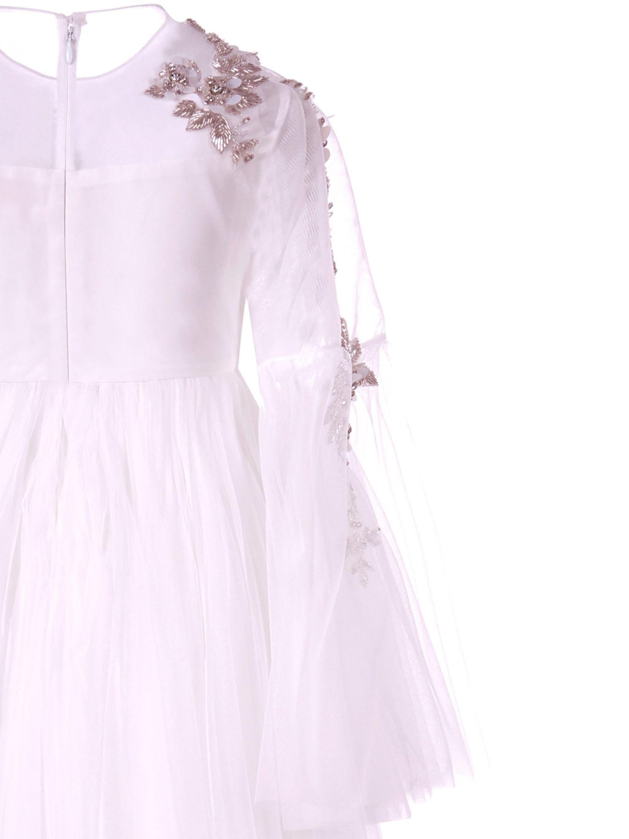 Abito per bambina Maison Ava bianco con decorazione floreale sul davanti MA FW25 GC19 WHITE MAISON AVA