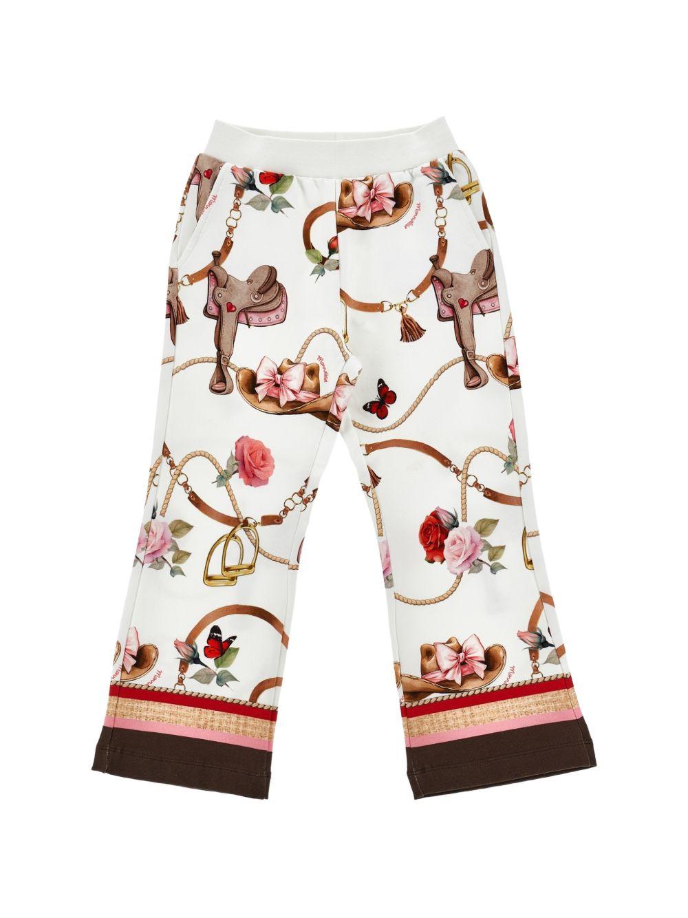 Pantaloni per bambina Monnalisa Kids bianco con stampa grafica all-over 19H401 8005 029F MONNALISA KIDS