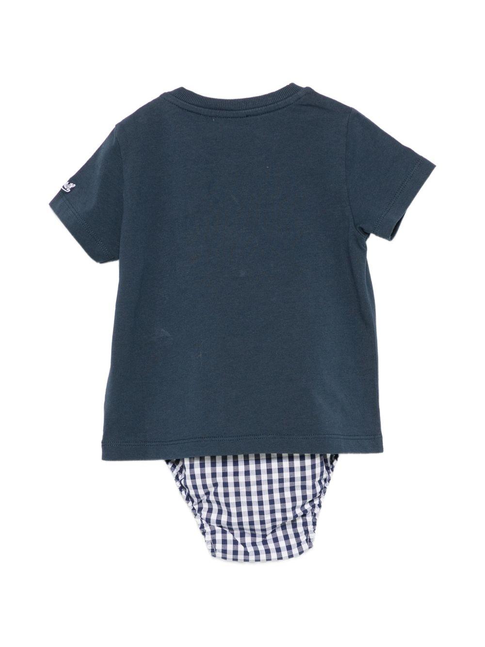 Set t-shirt e culotte per neonato MC2 Saint Barth Kids blu con dettaglio a quadretti SAMY001 03910L MC2 ST. BARTH KIDS