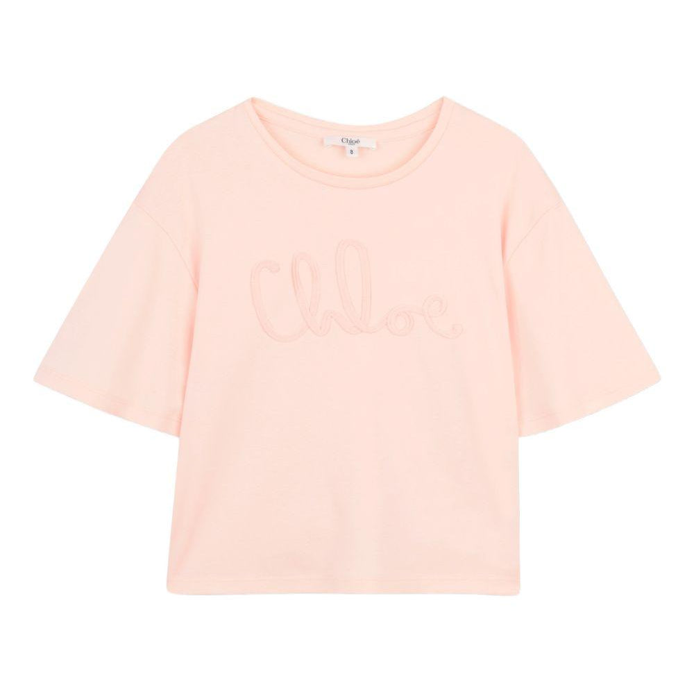 T-shirt per bambina Chloé Kids rosa con dettaglio logo sul davanti C20858 46J CHLOE' KIDS