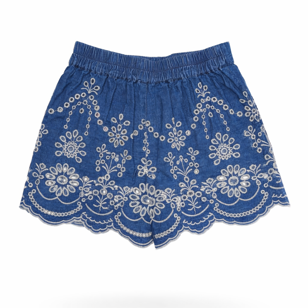 Shorts per bambina MC2 Saint Barth Kids blu con dettagli ricamati AMN0002 00473L MC2 ST. BARTH KIDS