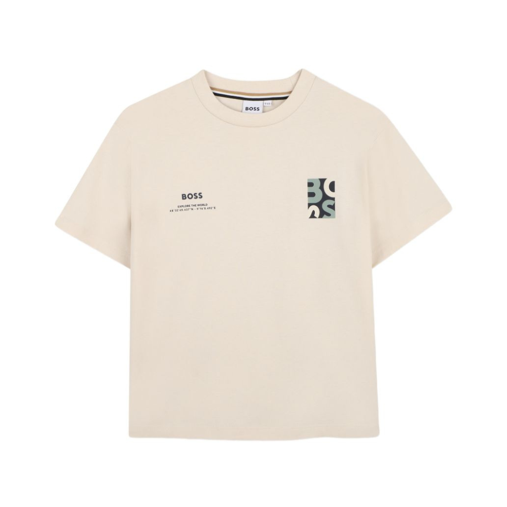T-shirt per bambino Boss Kids beige con dettaglio logo J52974 21C BOSS KIDS
