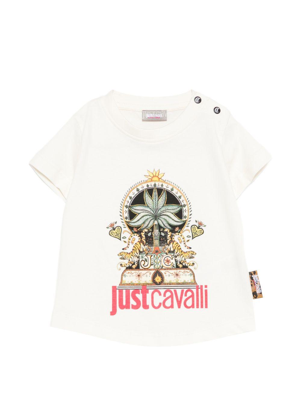 T-shirt per neonato Just Cavalli Kids bianca con stampa grafica JIP26107TS PRISTINE ROBERTO CAVALLI KIDS