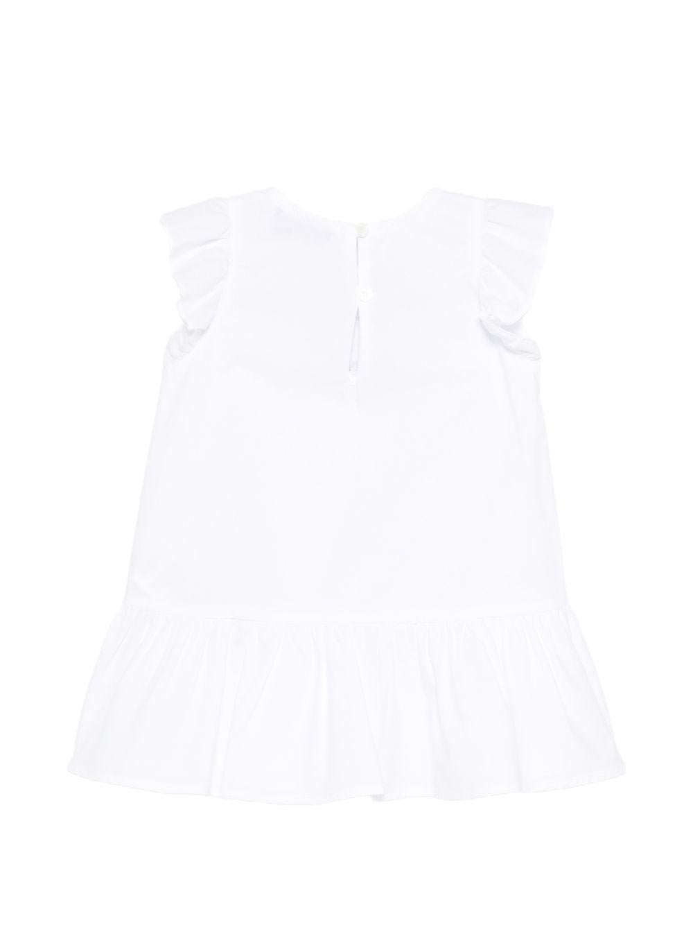Abito per neonata Moschino Kids bianco con ricamo Teddy Bear sul davanti MDV0D6LLA10 10101 MOSCHINO KIDS