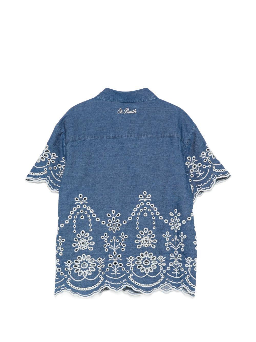 Camicia per bambina MC2 Saint Barth Kids in denim con bordi ricamati CEM0002 00473L MC2 ST. BARTH KIDS