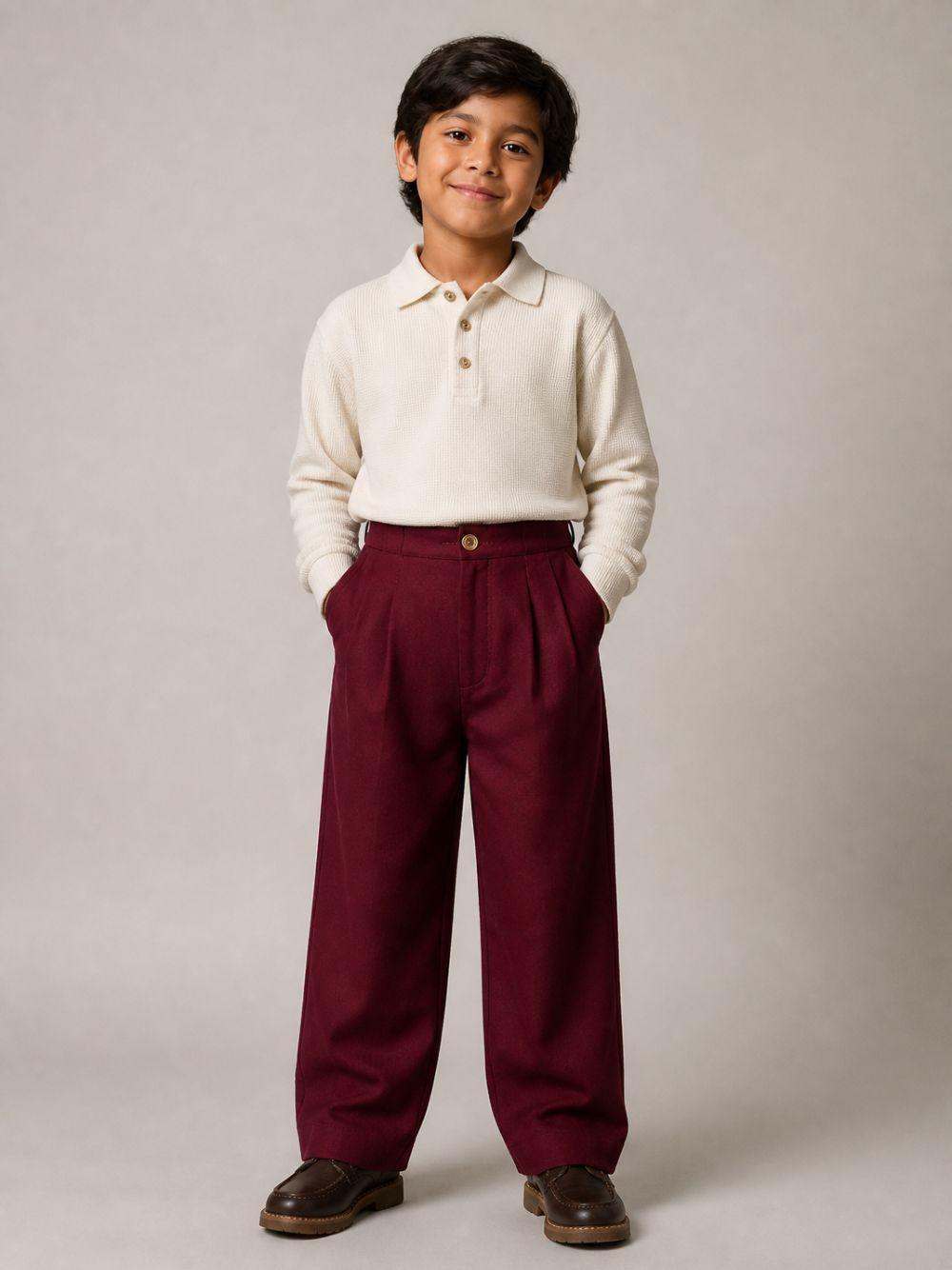 Pantaloni per bambino Balmain Kids rossi con placca con logo color oro BZ6A40 I0339 530OR BALMAIN KIDS